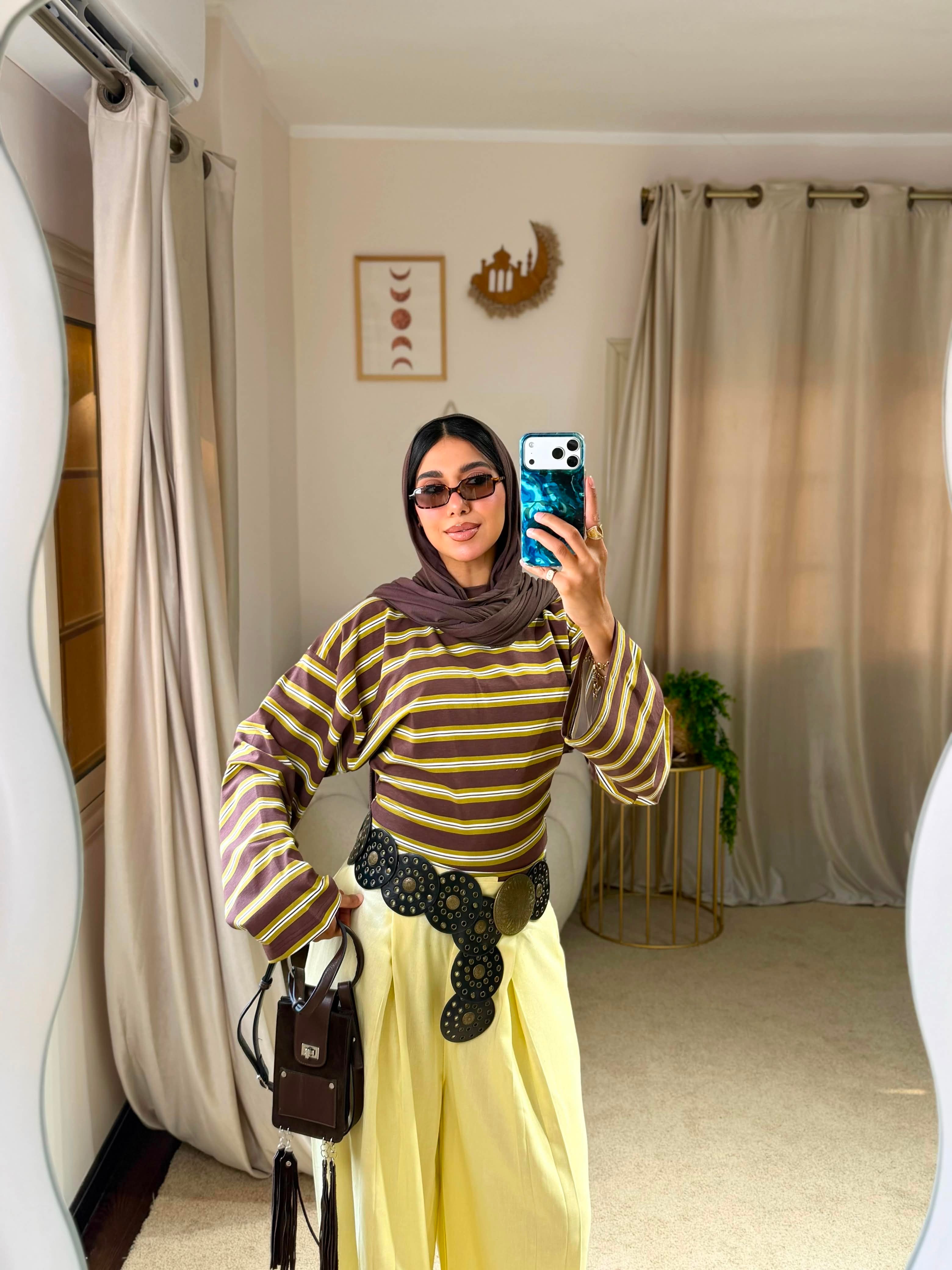 Striped Fitted T-shirt - Brown