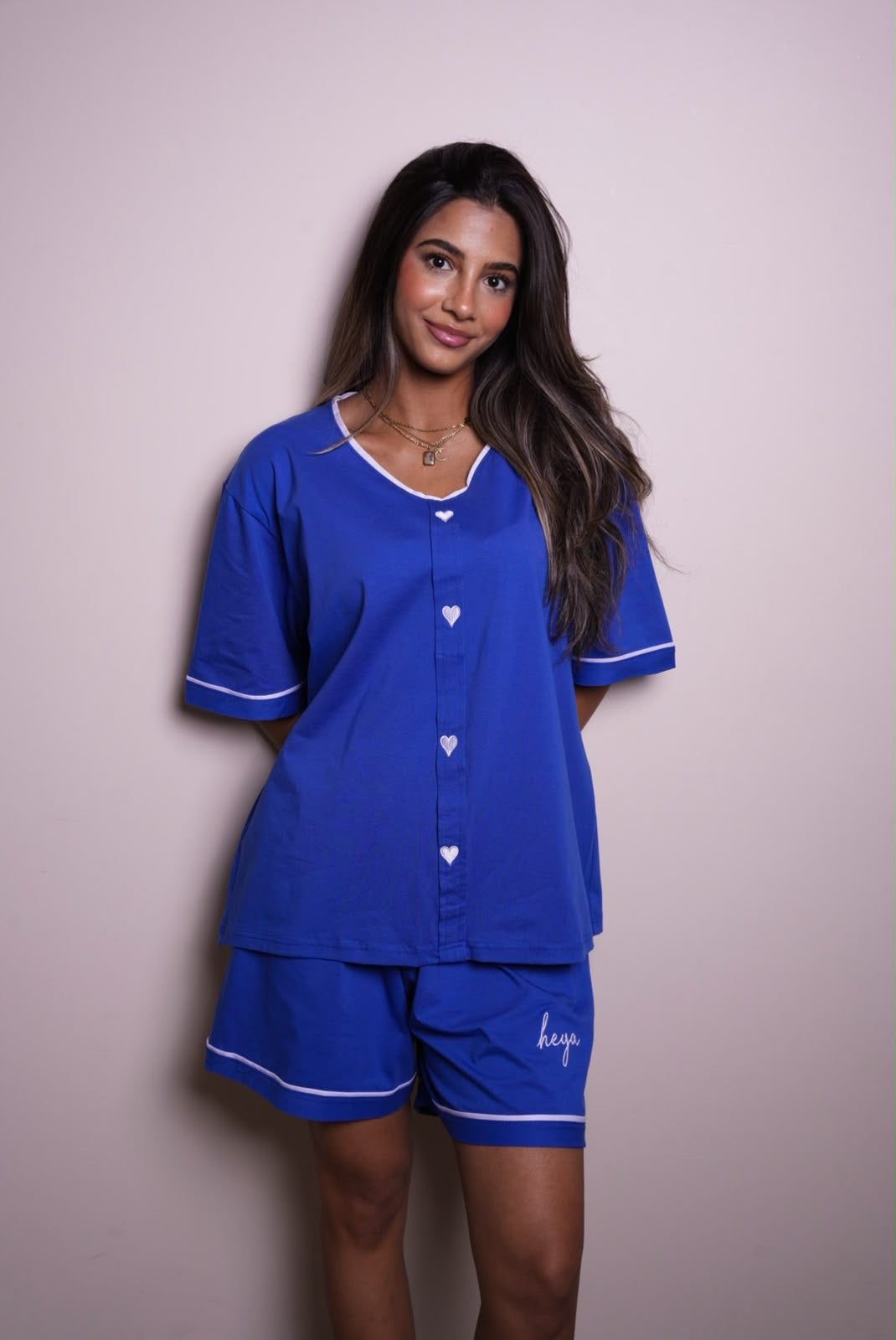 Heart Short Pajama Set - Blue