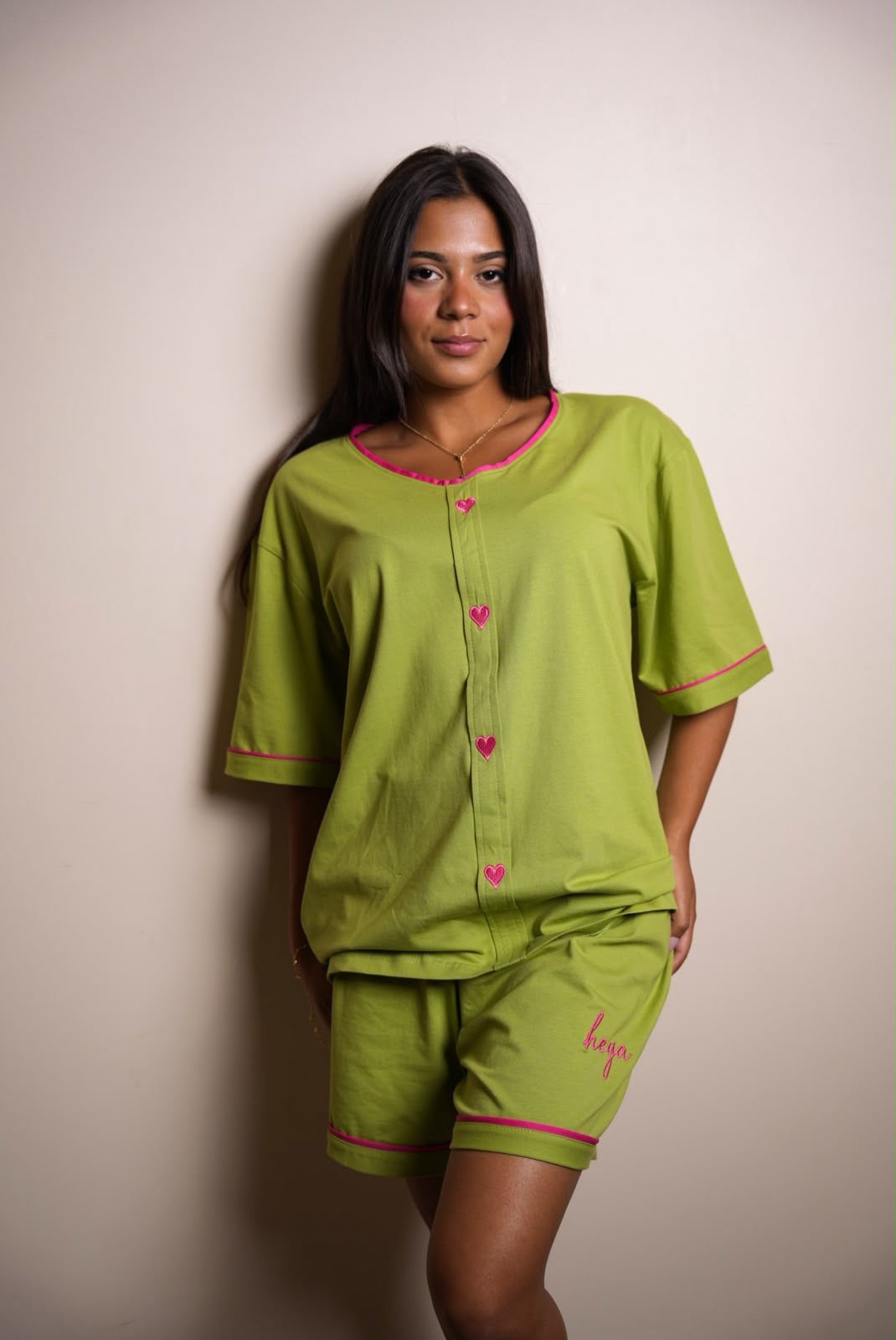 Heart Short Pajama Set - Kiwi