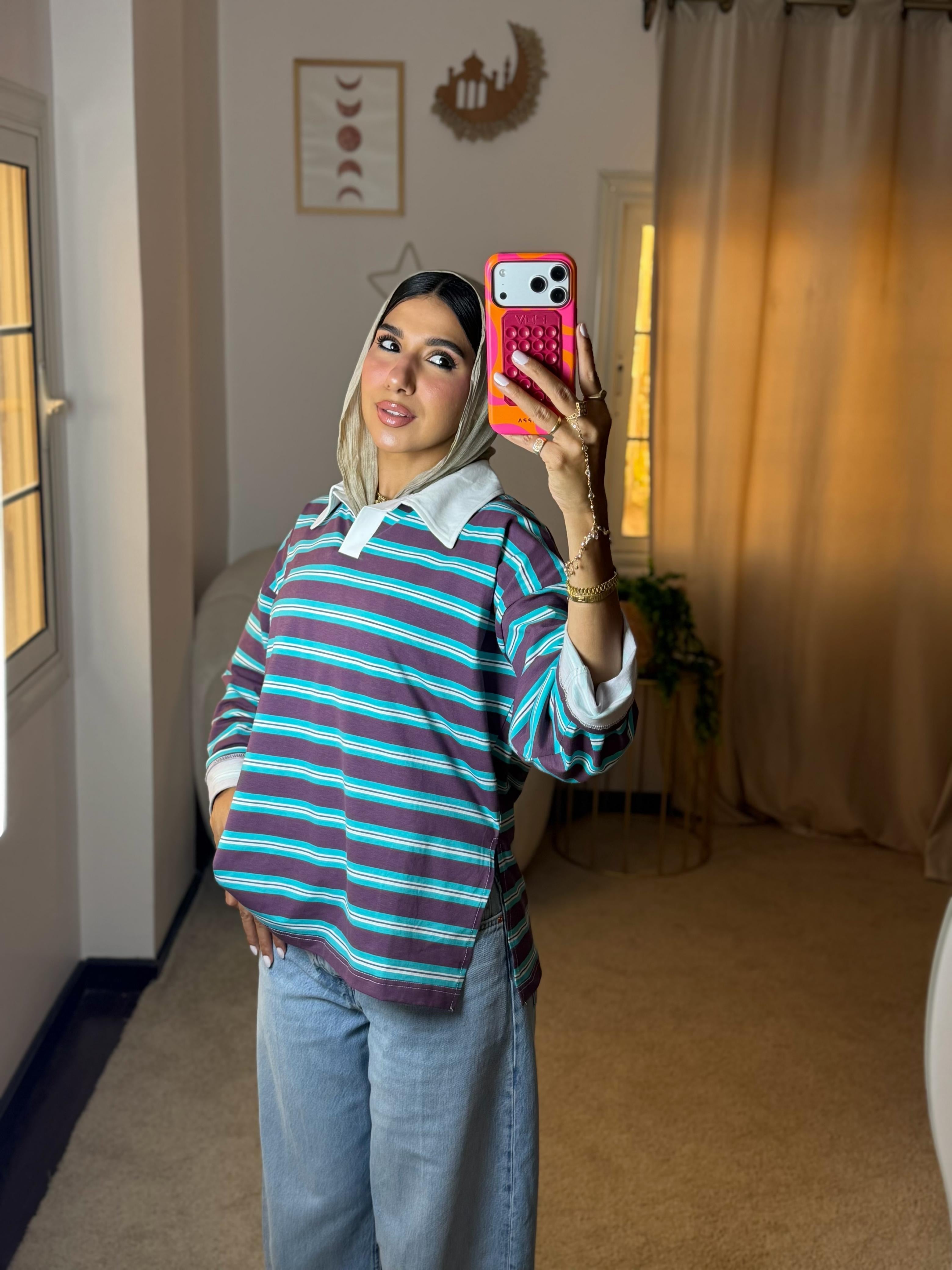 Striped Oversized T-Shirt - Turquoise