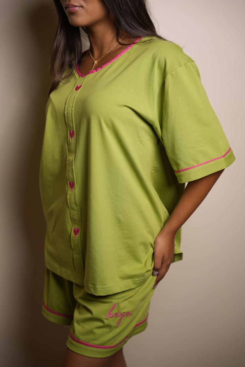 Heart Short Pajama Set - Kiwi