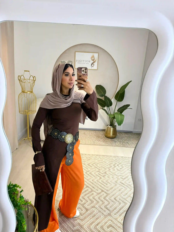 Dark brown Belt Blouse