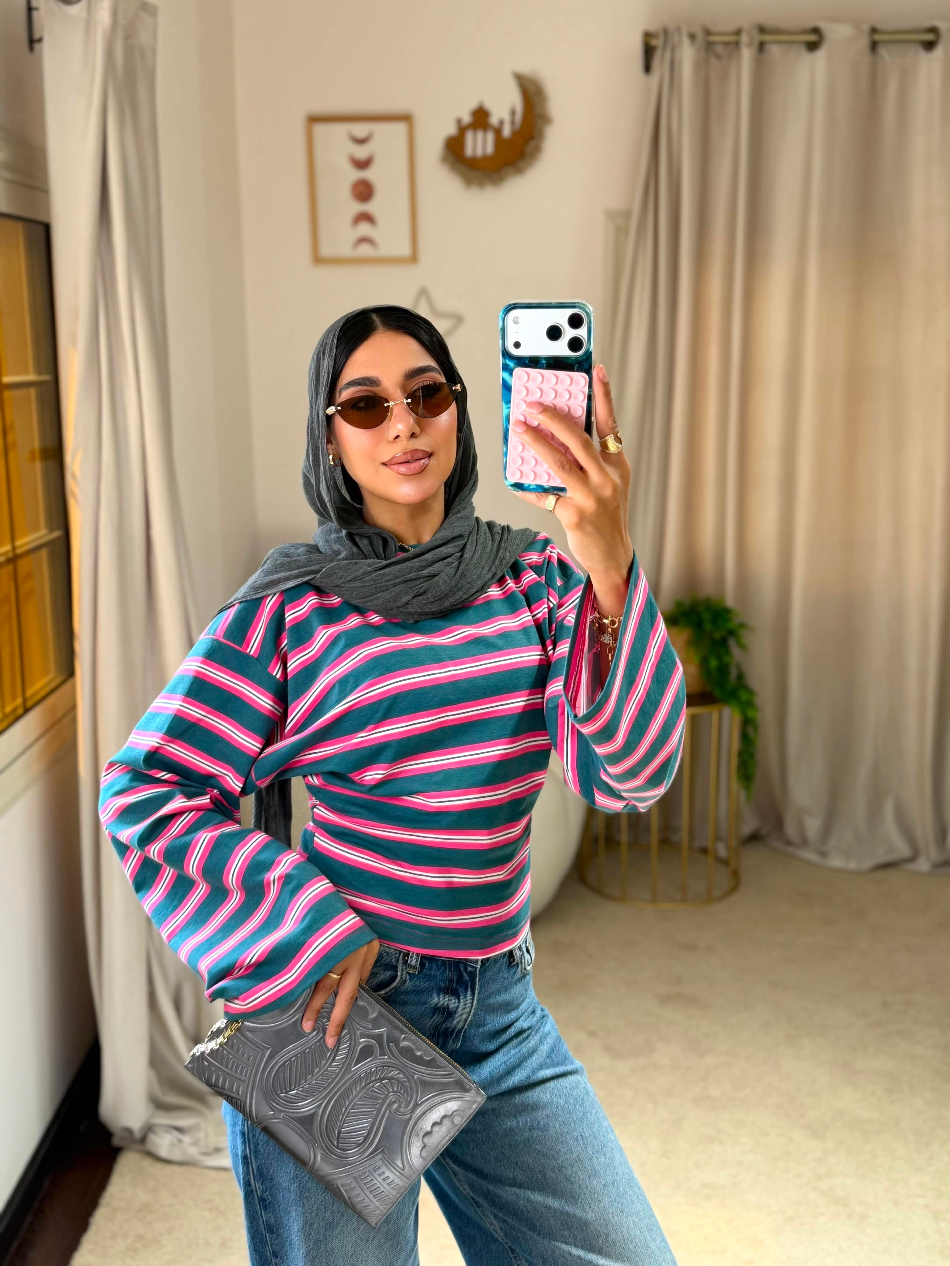 Striped Fitted T-shirt - Hot Pink
