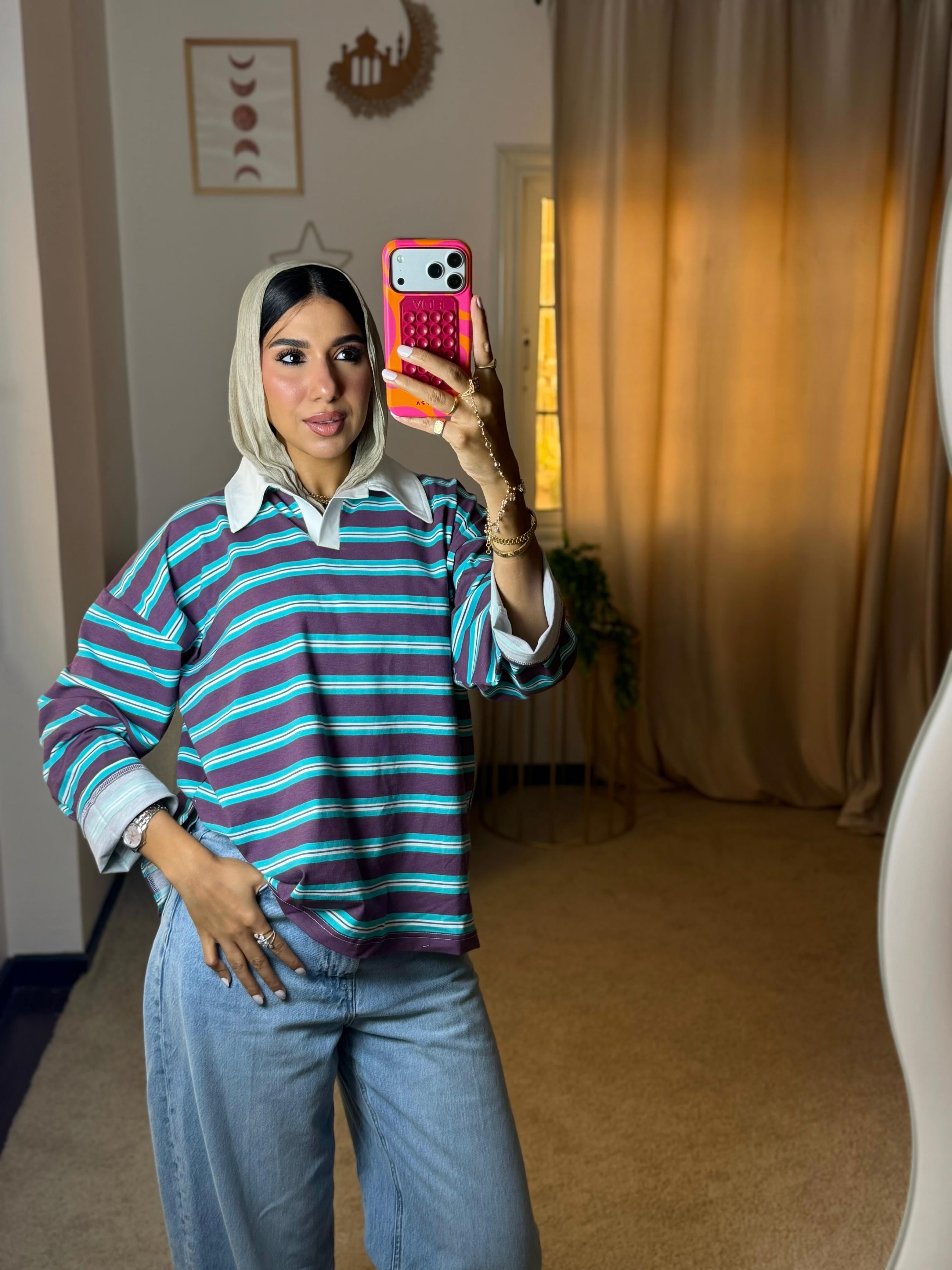 Striped Oversized T-Shirt - Turquoise