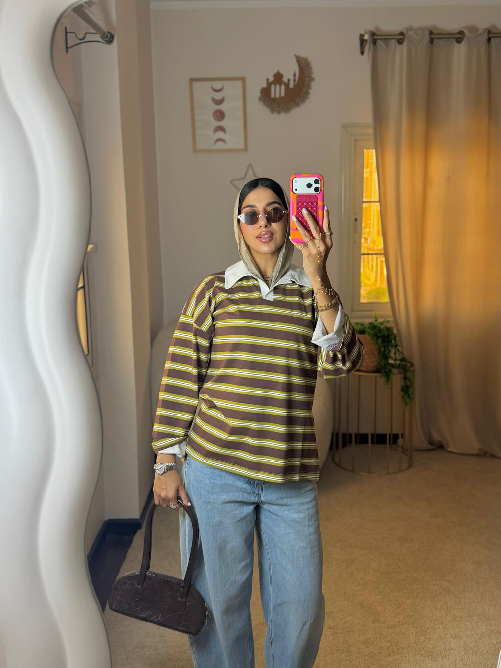 Striped Oversized T-Shirt - Brown