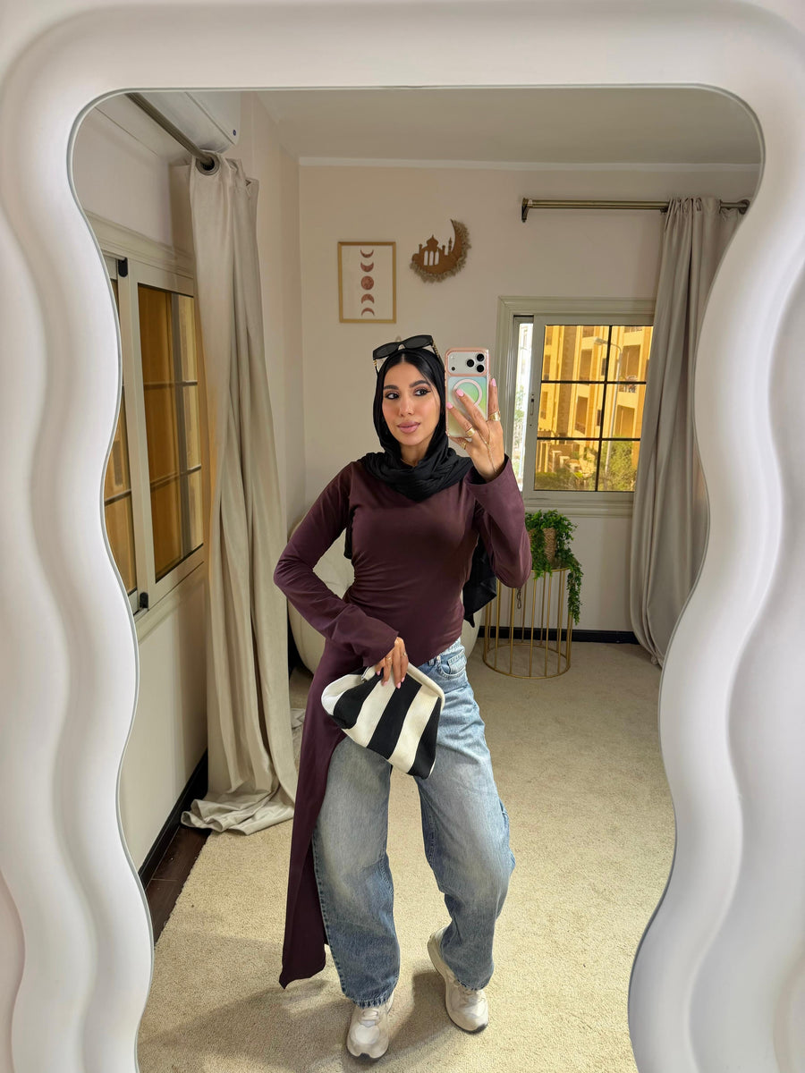 Dark purple Belt Blouse