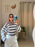 Striped Fitted T-shirt - White X Gray
