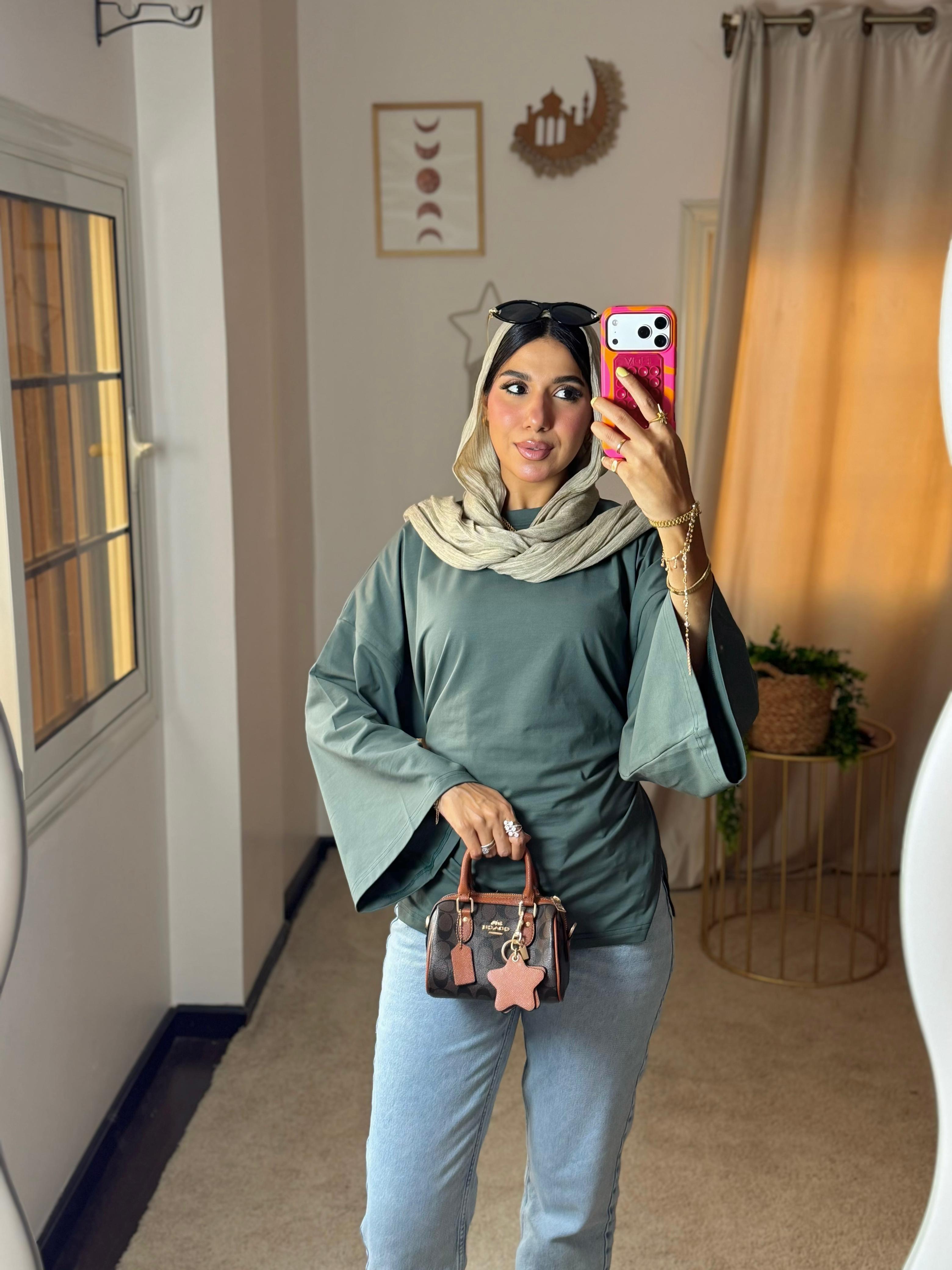 Cropped cotton T-shirt Olive