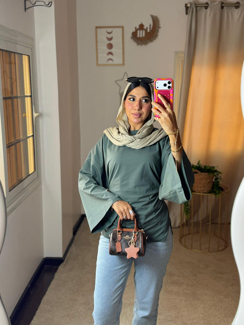 Cropped cotton T-shirt Olive