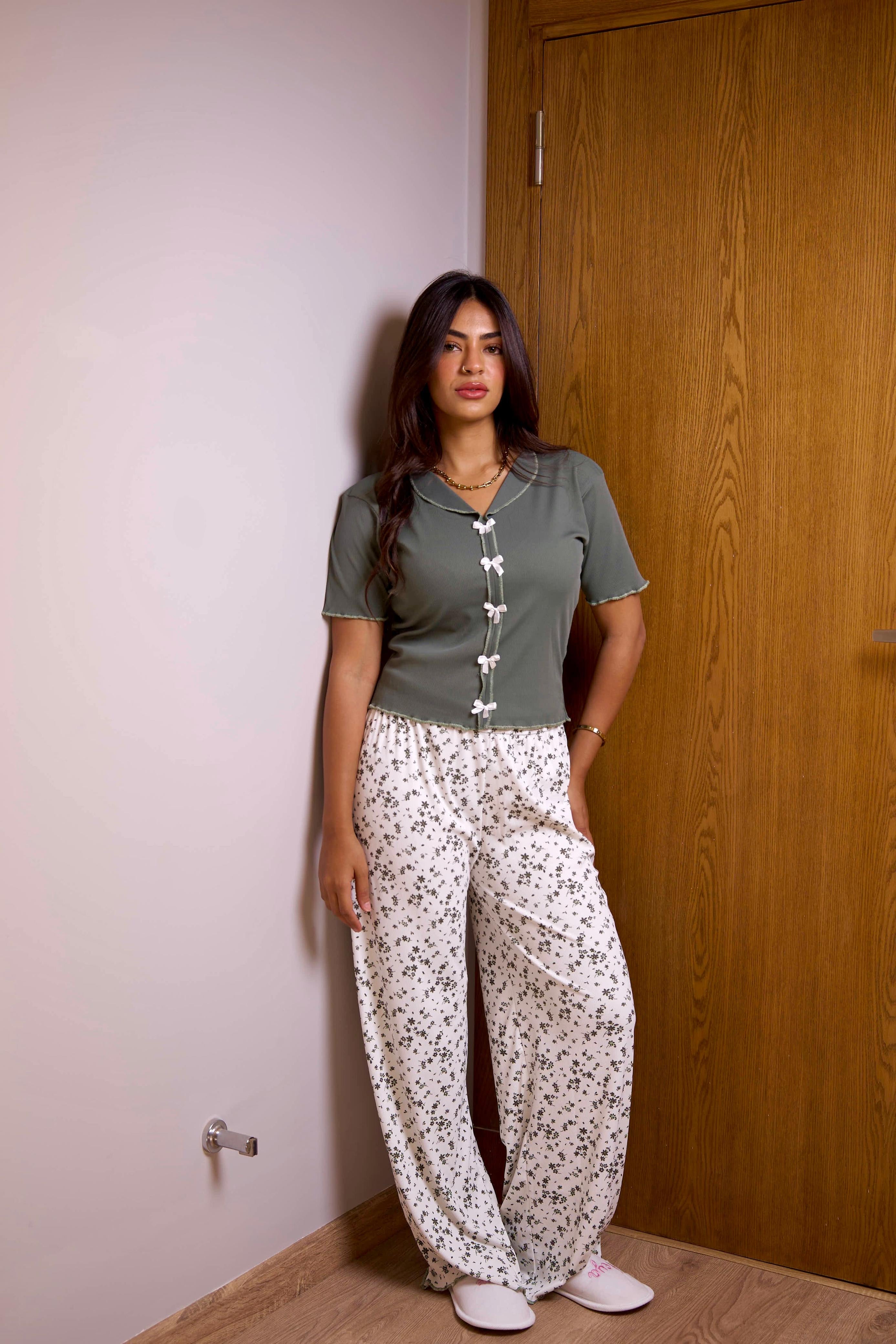 Olive Bow Pajama Set