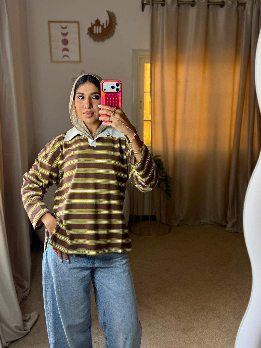 Striped Oversized T-Shirt - Brown