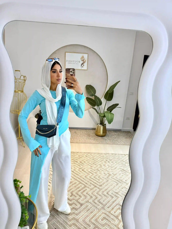 Sky-blue Belt Blouse