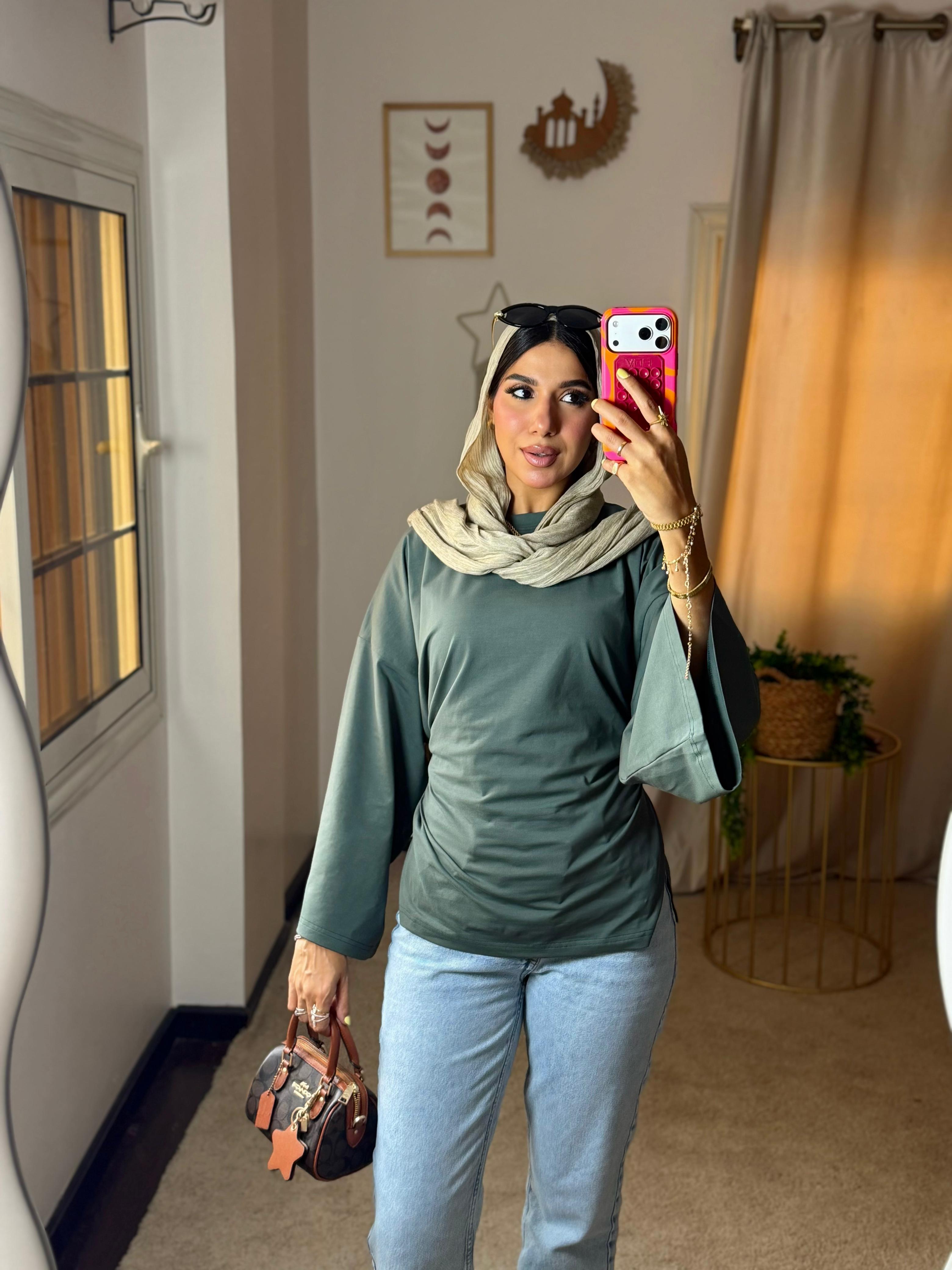 Cropped cotton T-shirt Olive