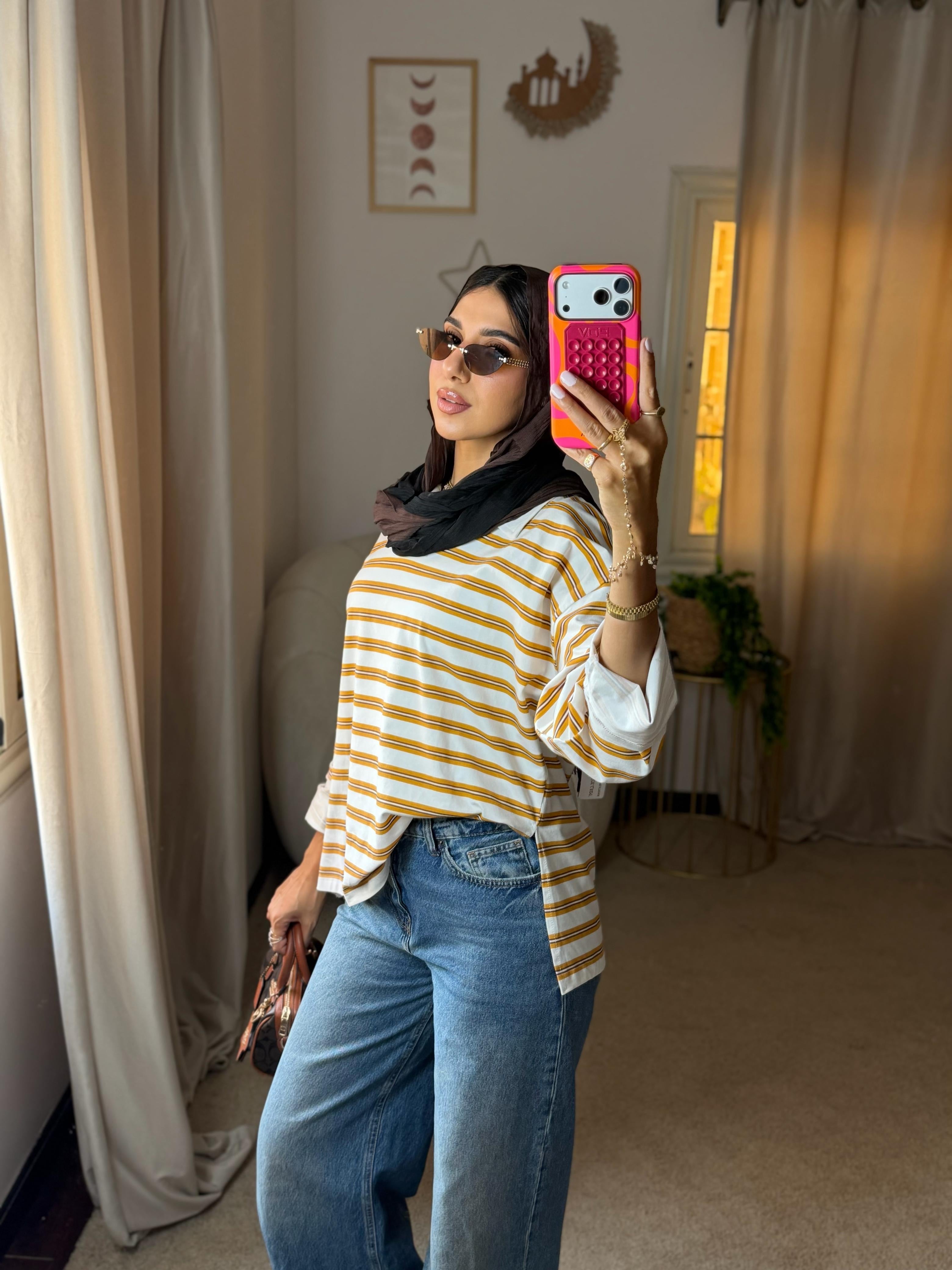 Striped Oversized T-Shirt - White X Yellow