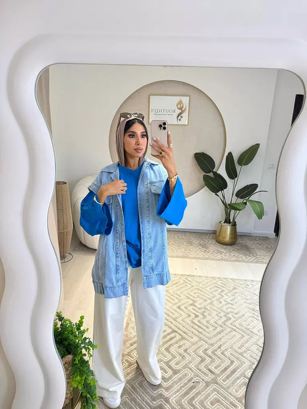 Blue Vest Denim Long Jacket