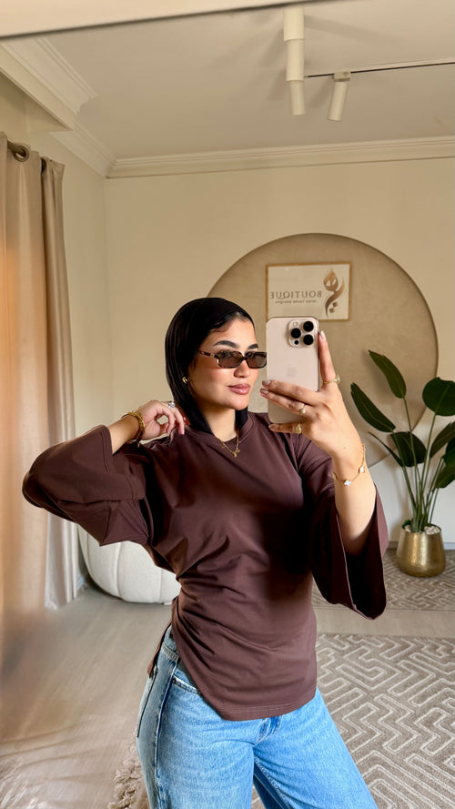 Cropped cotton T-shirt Brown