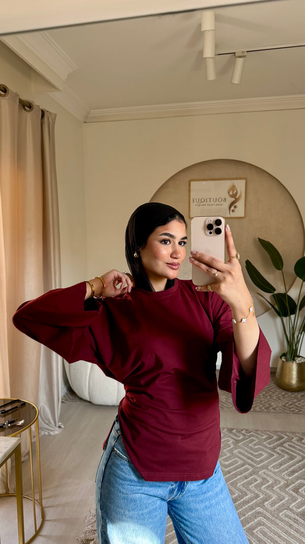 Cropped cotton T-shirt Burgundy