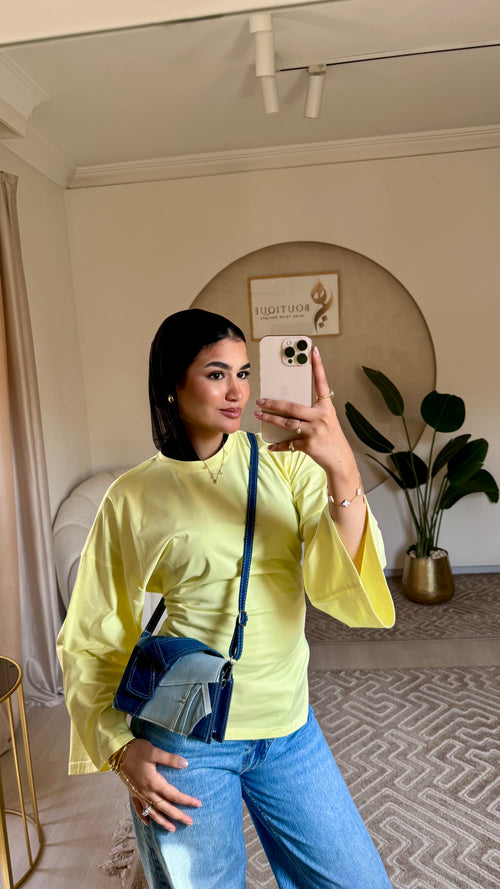 Cropped cotton T-shirt Butter Yellow
