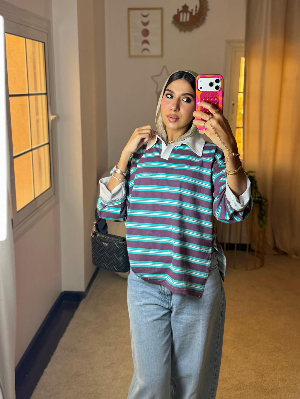 Striped Oversized T-Shirt - Turquoise