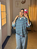 Striped Oversized T-Shirt - Turquoise