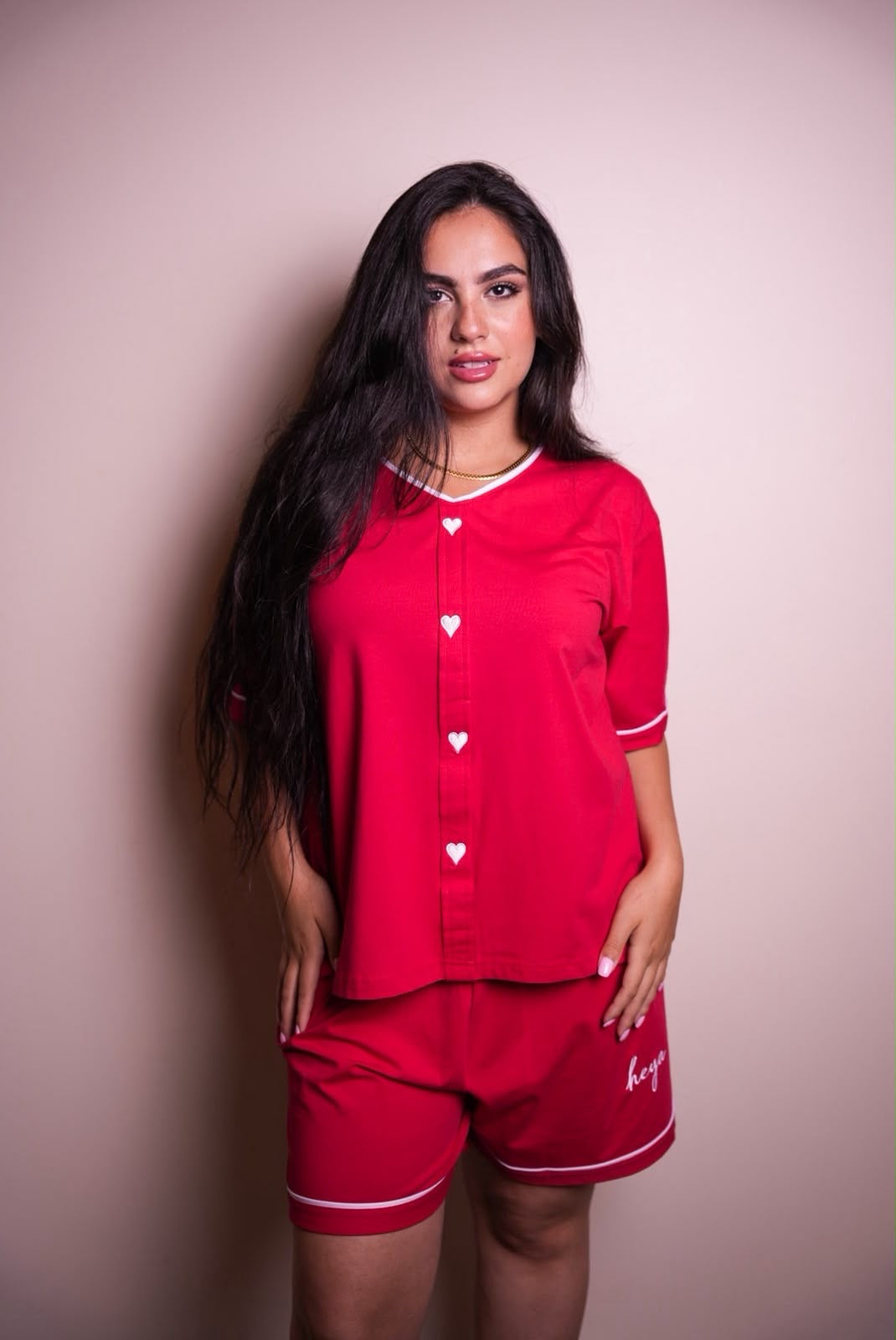 Heart Short Pajama Set - Red