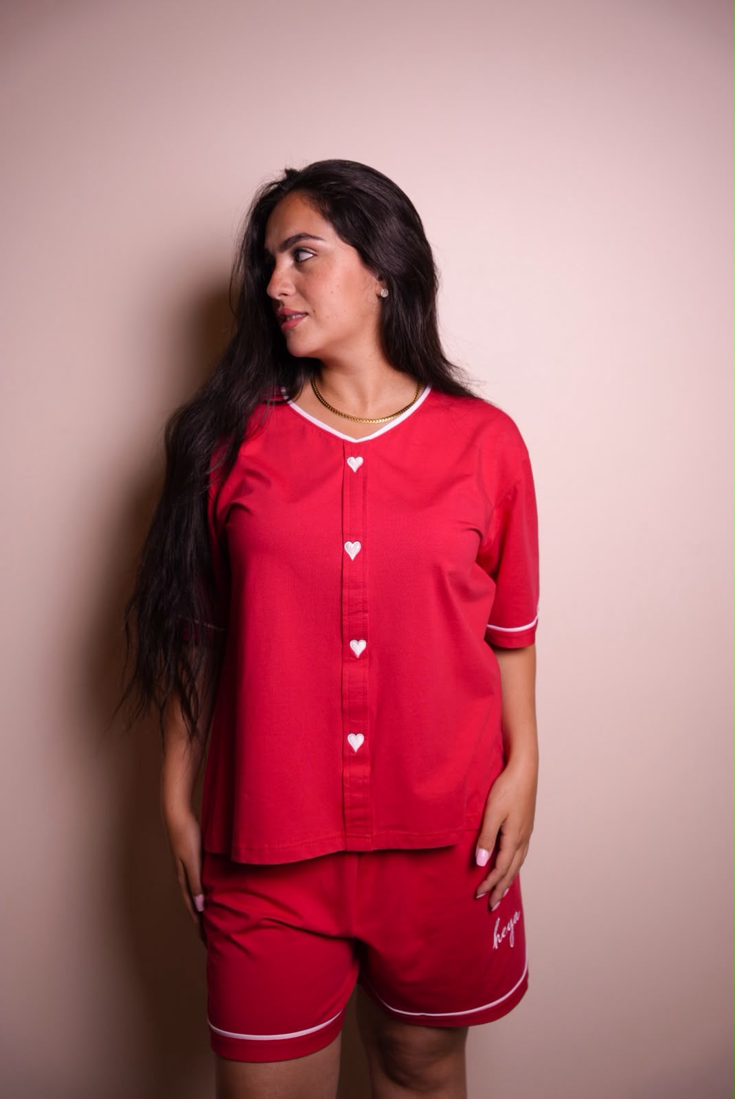 Heart Short Pajama Set - Red