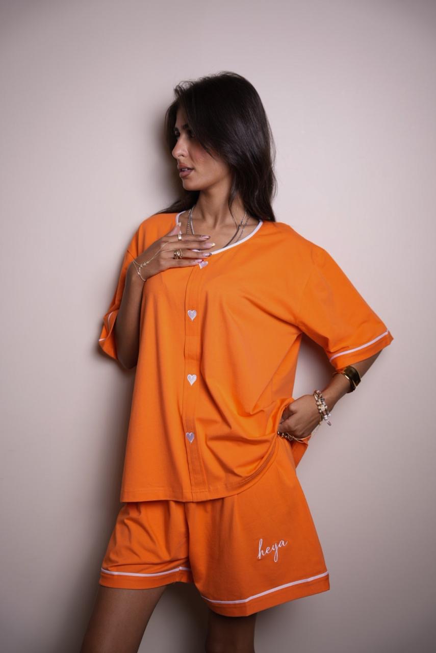 Heart Short Pajama Set - Orange