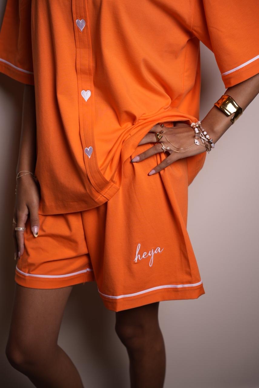 Heart Short Pajama Set - Orange