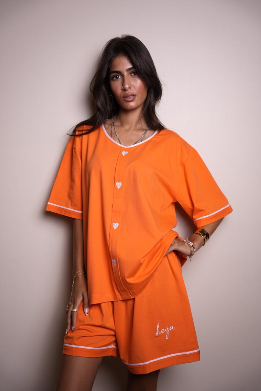 Heart Short Pajama Set - Orange