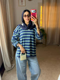 Striped Oversized T-Shirt - Navy