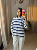 Striped Oversized T-Shirt - White X Navy