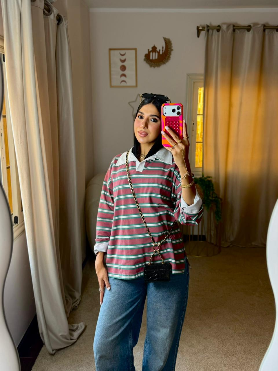 Striped Oversized T-Shirt - Maroon