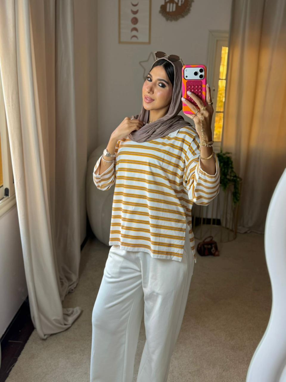 Striped Oversized T-Shirt - White X Yellow