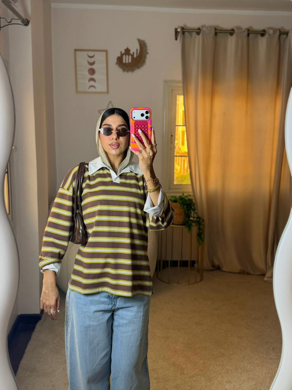 Striped Oversized T-Shirt - Brown