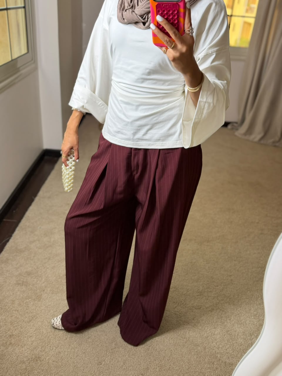 Striped Formal Pants - Burgundy