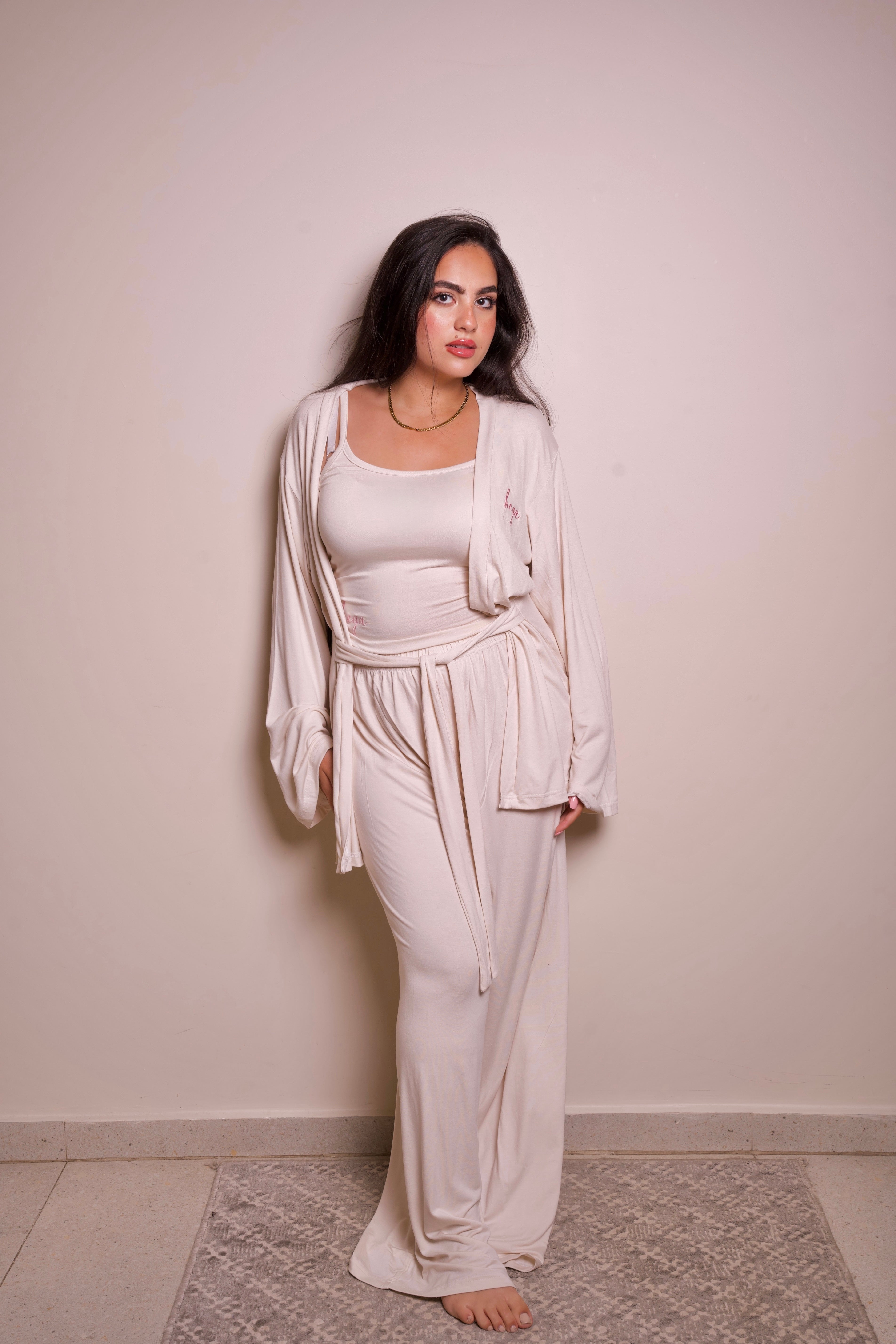 Robe Pajama Set - Beige