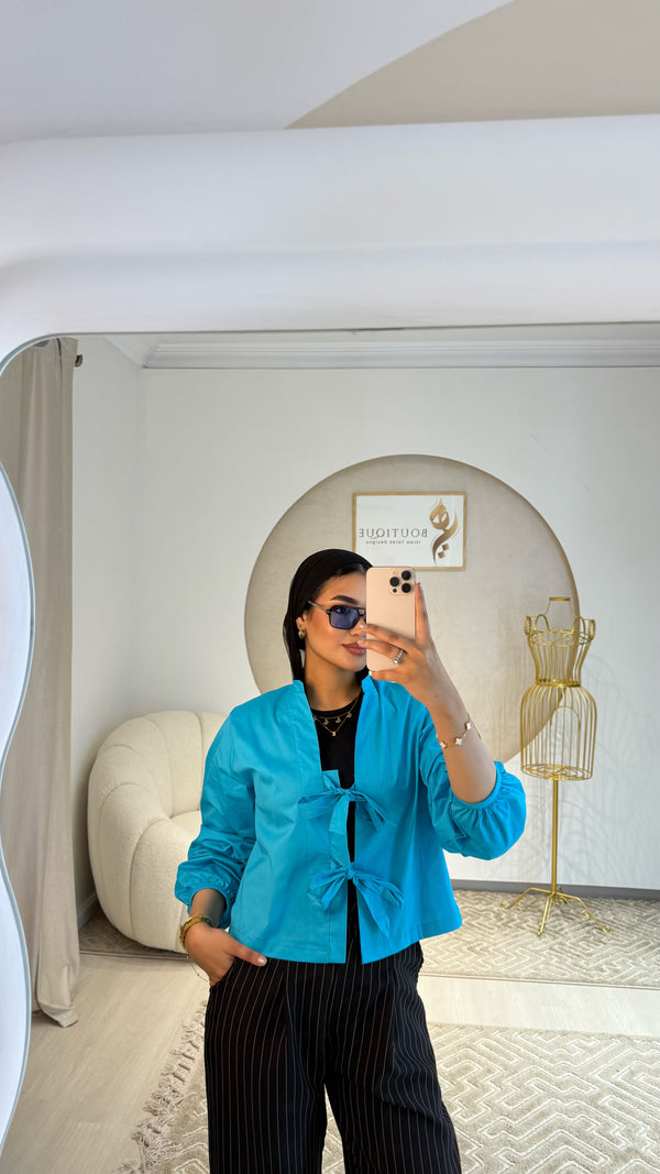 Cropped plain shirt turquoise