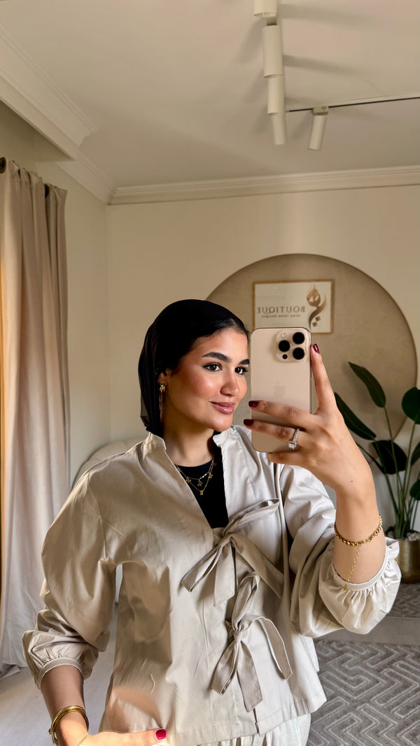 Cropped plain shirt Beige