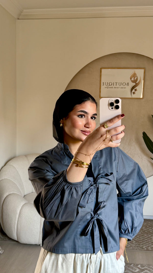 Cropped plain shirt Gray