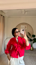 Cropped plain shirt Red