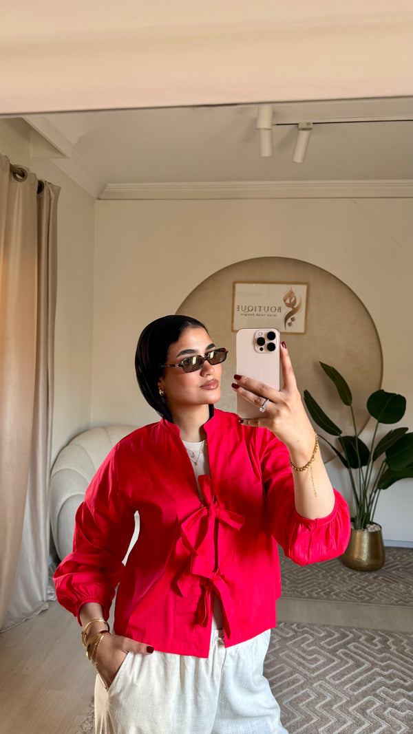 Cropped plain shirt Red
