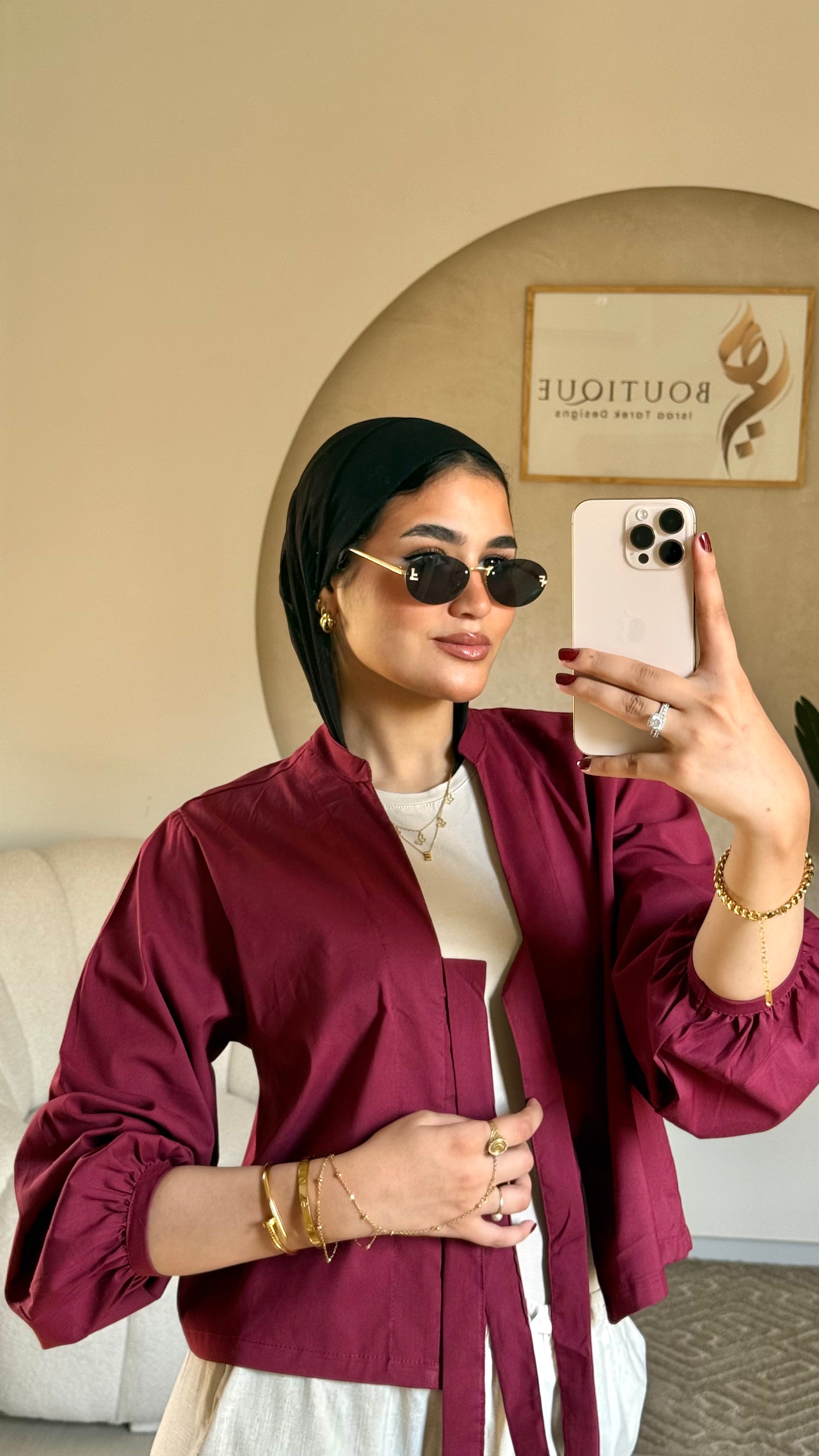 Cropped plain shirt Burgundy
