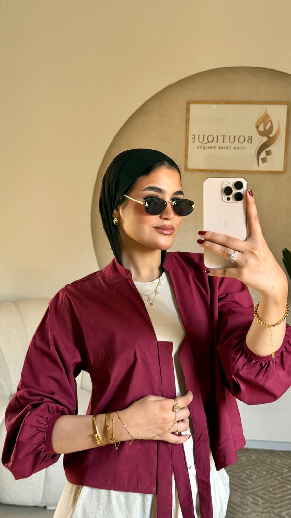 Cropped plain shirt Burgundy