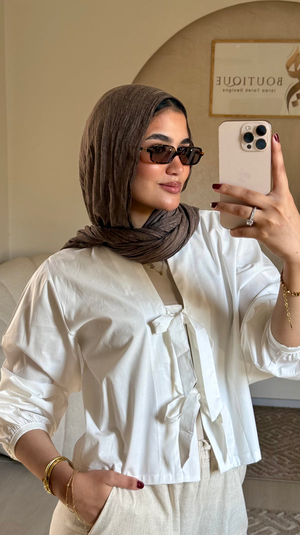 Cropped plain shirt White