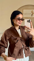 Cropped plain shirt Brown