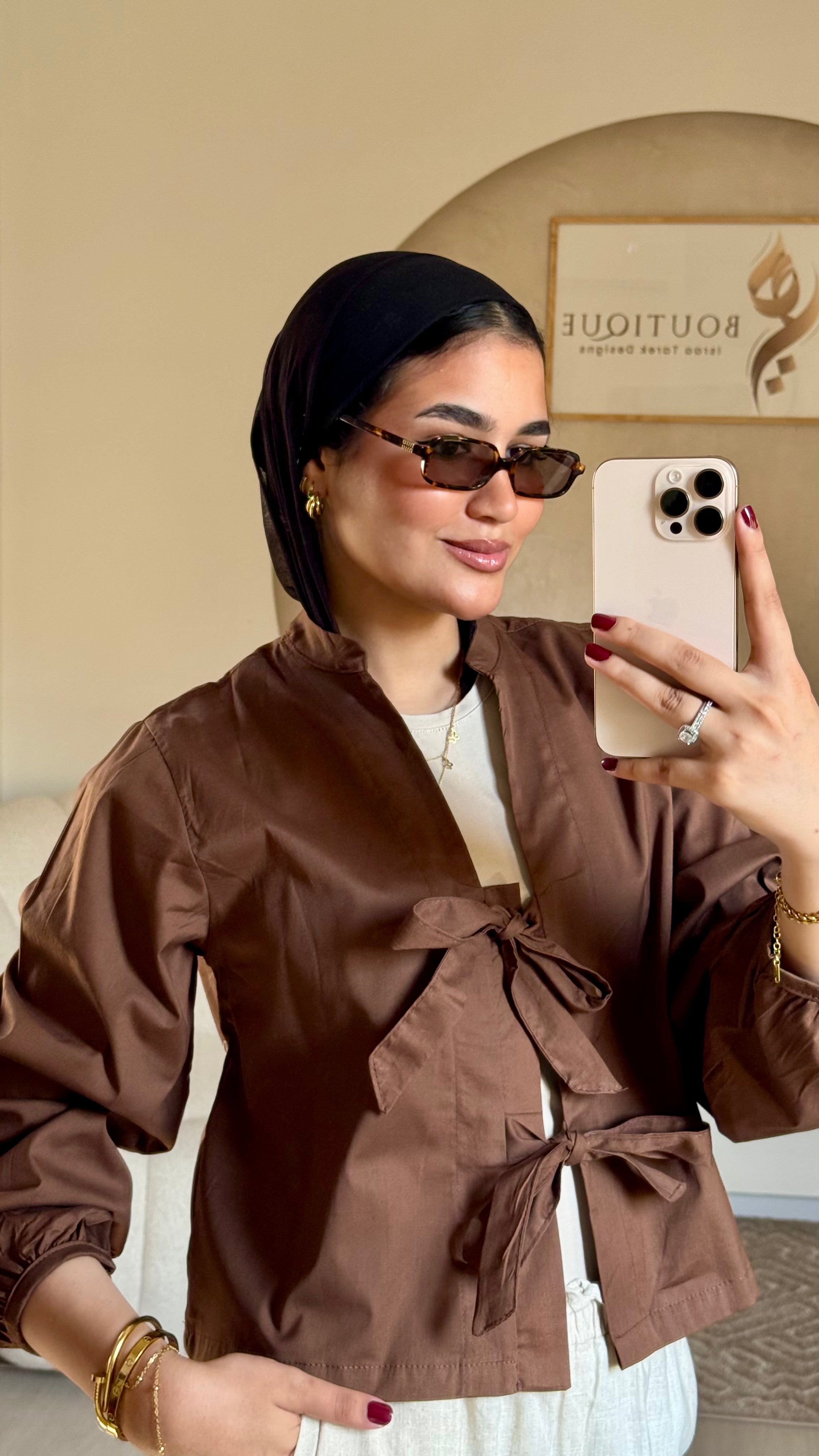Cropped plain shirt Brown