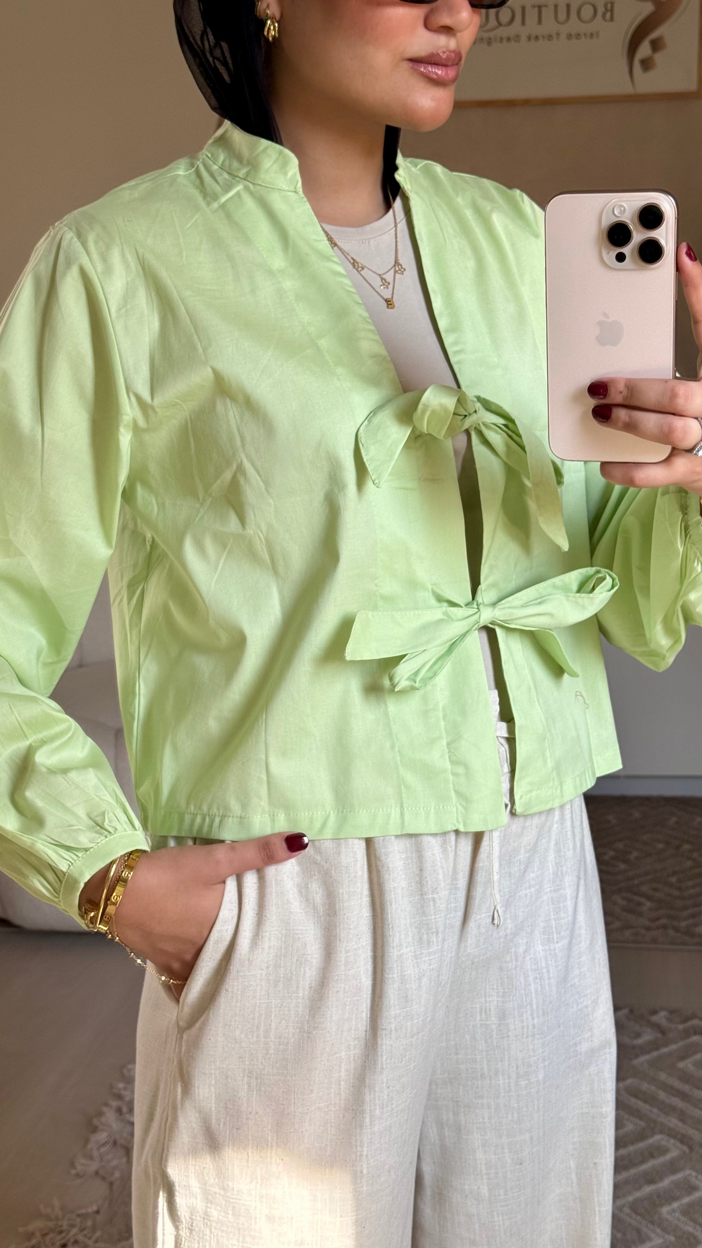 Cropped plain shirt Apple Green