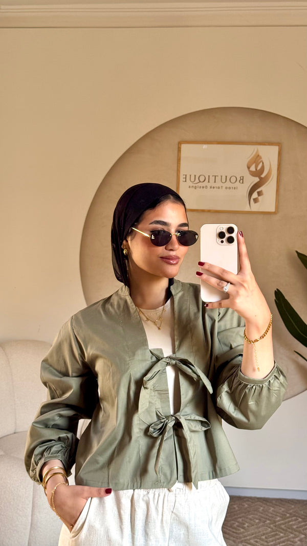 Cropped plain shirt Olive