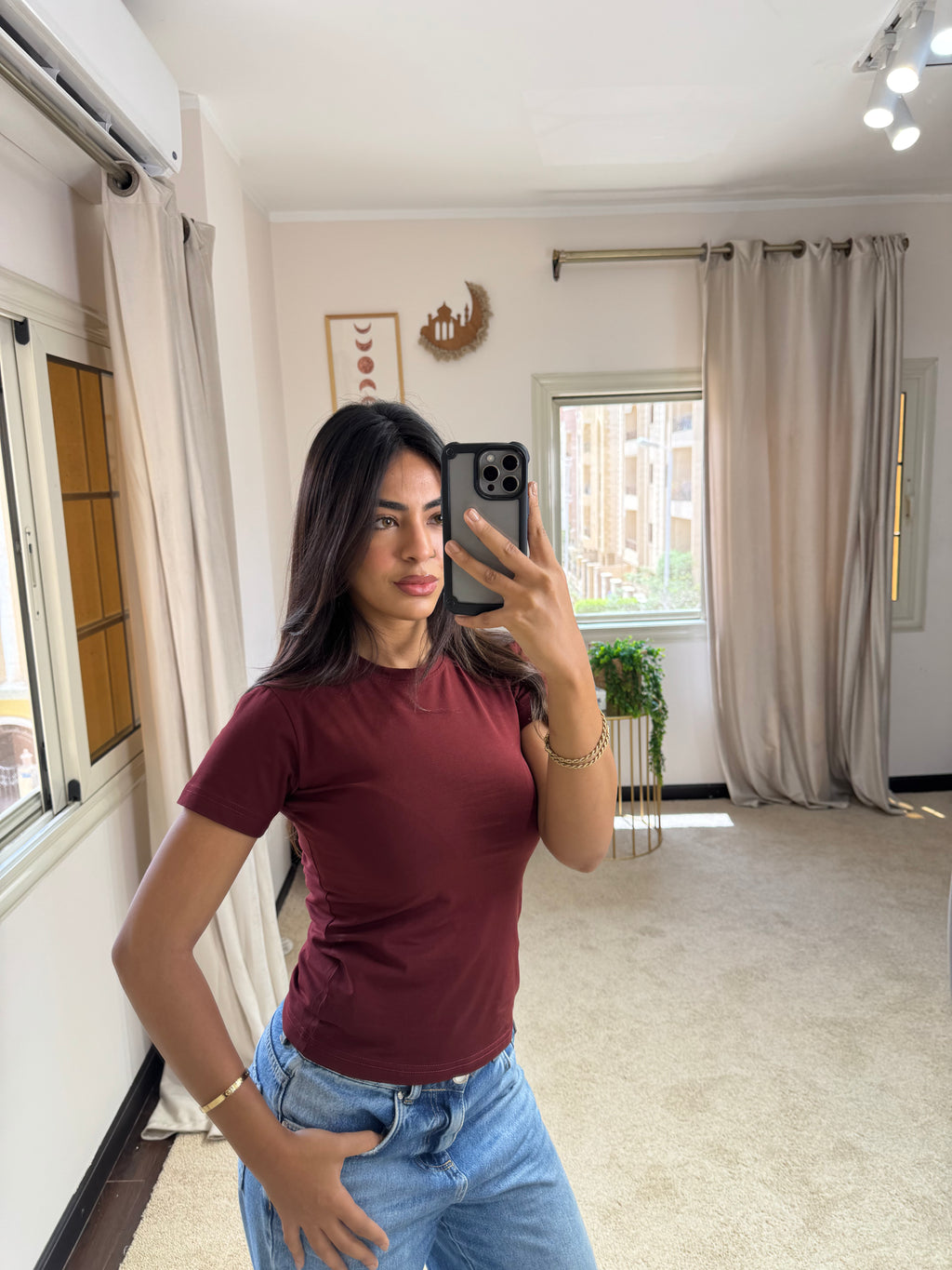 Half-Sleeve Top Burgundy