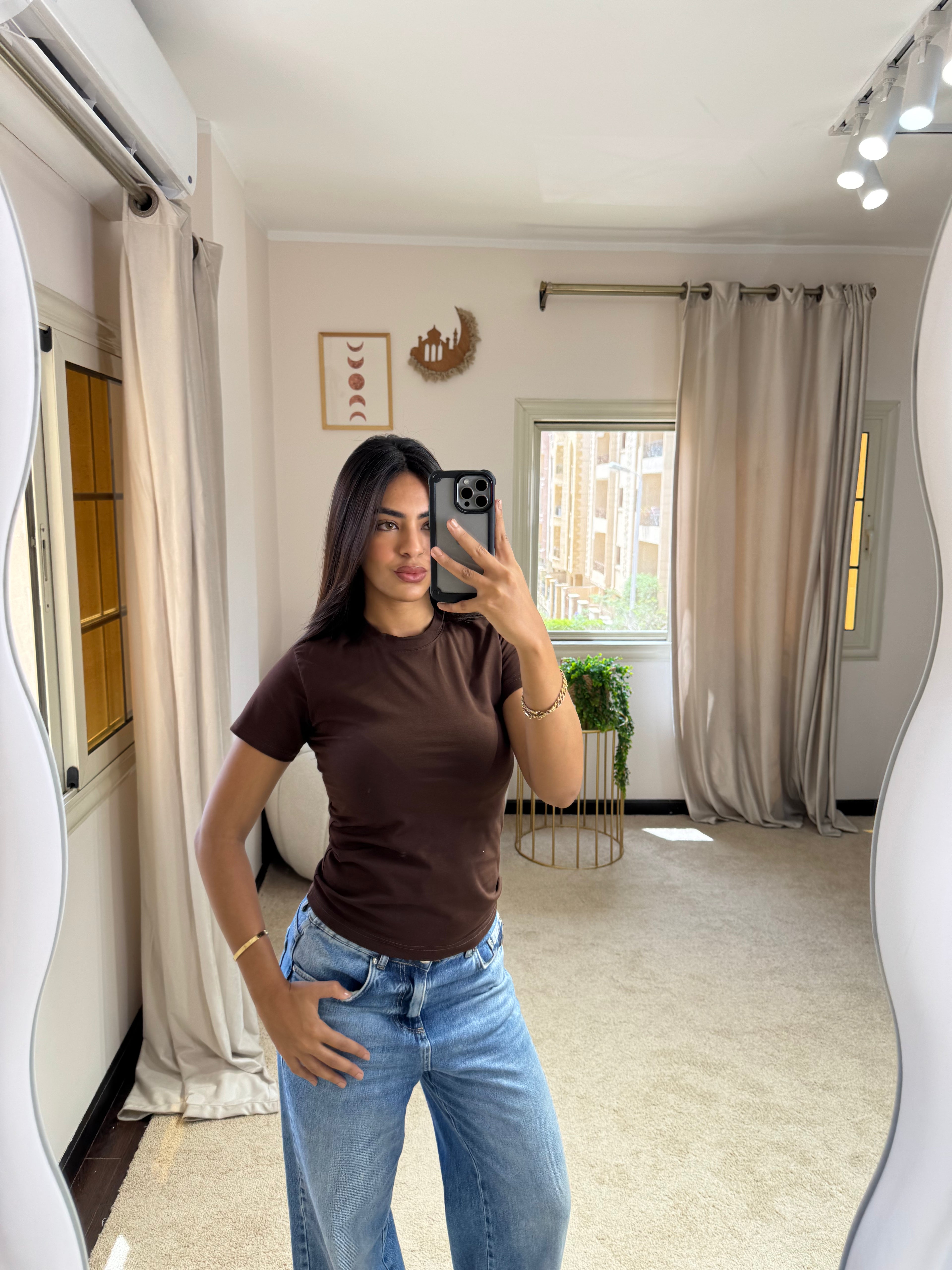 Half-Sleeve Top Dark Brown